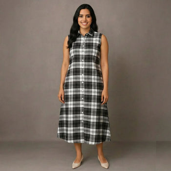 Vintage Grey Checks - Mom Twinning Shirt Dress