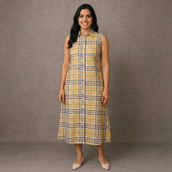 Vintage Mustard Checks - Mom Twinning Shirt Dress
