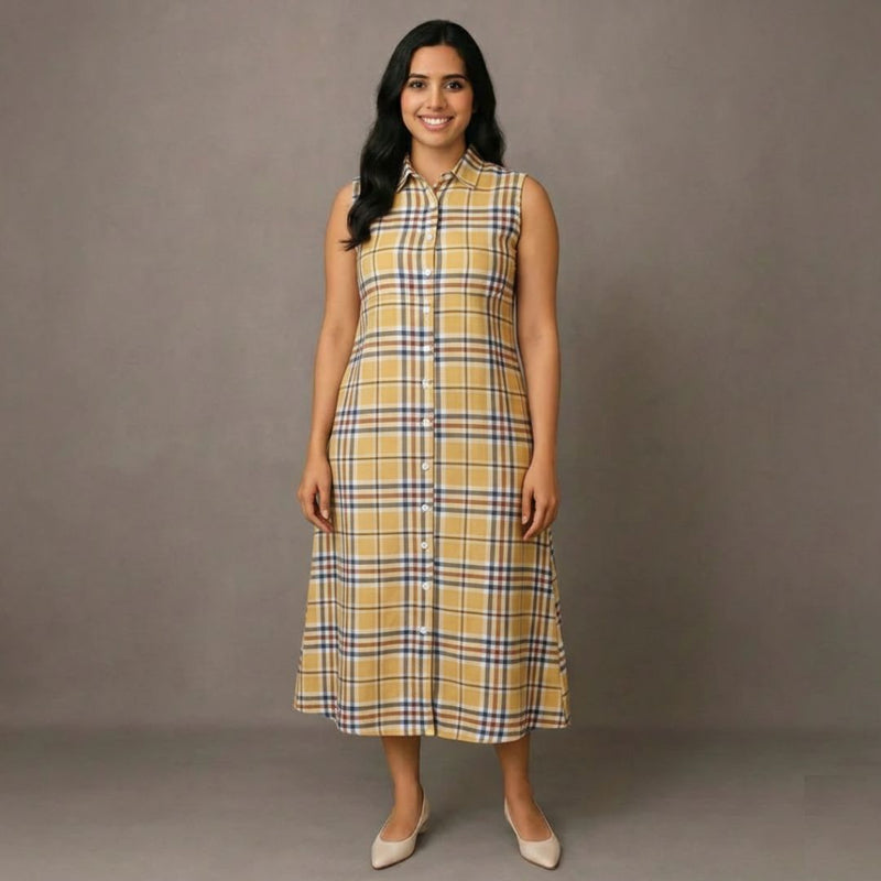 Vintage Mustard Checks - Mom Twinning Shirt Dress