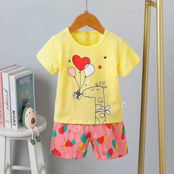 Yellow Giraffe T Shirt Shorts Set