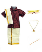 Traditional Dhoti & Maroon Silk Shirt Set with Accessories