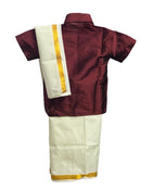 Traditional Dhoti & Maroon Silk Shirt Set with Accessories