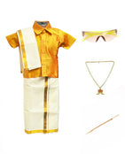 Traditional Dhoti & Light Yellow Silk Shirt Set with Accessories