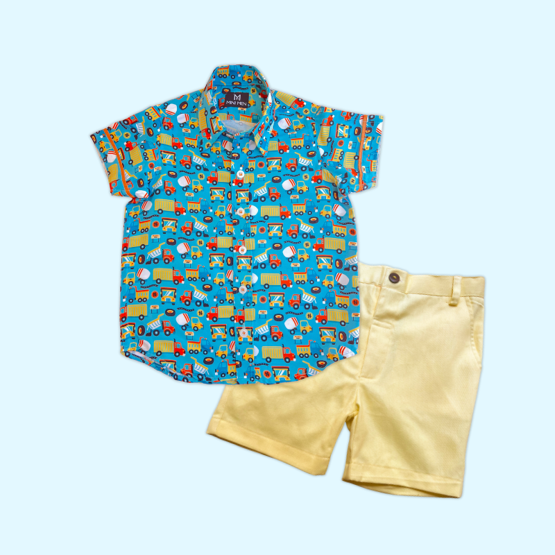 Construction Trucks and Yellow Shorts - Playwear Set