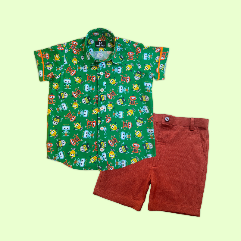 Geeky Robots and Rust Shorts - Playwear Set