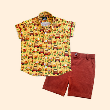 Lion Safari and Rust Shorts - Playwear Set