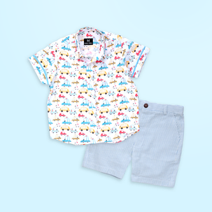 Beep Beep and Blue Shorts - Shorts Shirt Set